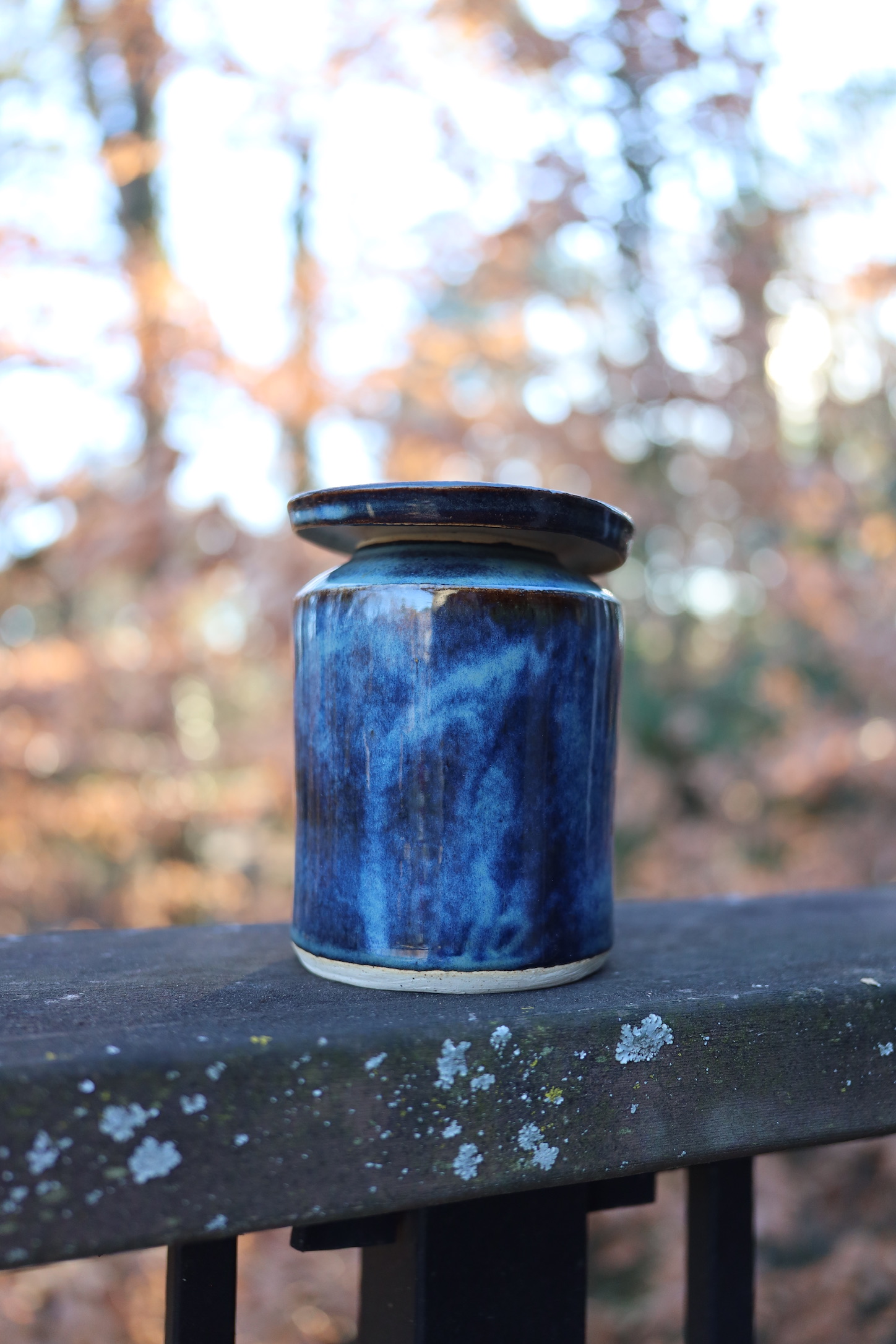 Floating Blue Jar — white stoneware with floating blue glaze