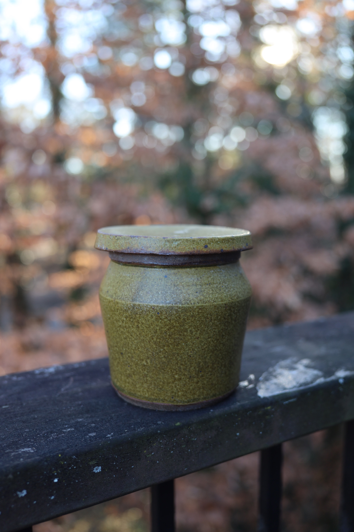 Alberta Lidded Jar — brown stoneware with Alberta slip glaze